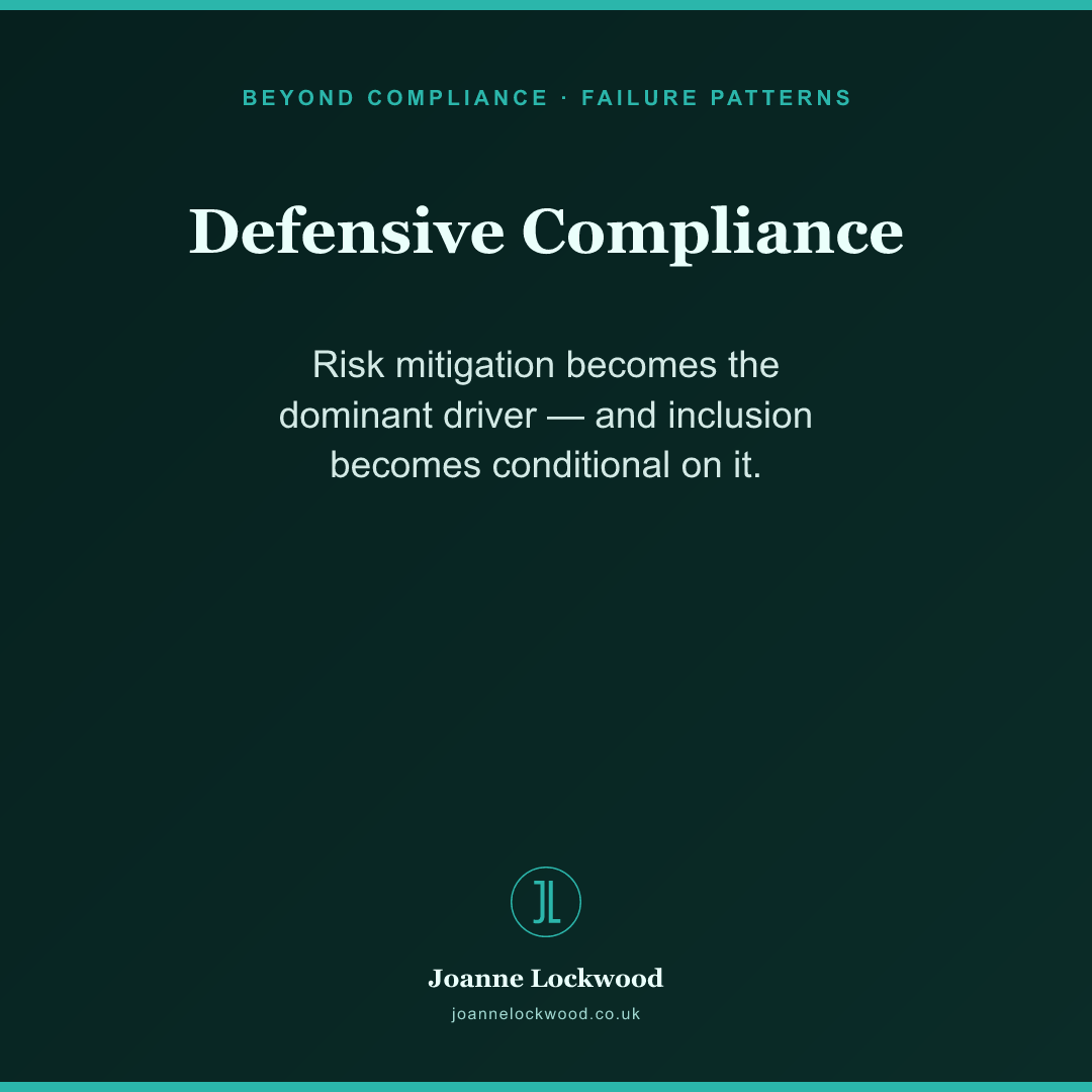 Defensive Compliance: risk mitigation takes over, and inclusion becomes conditional.