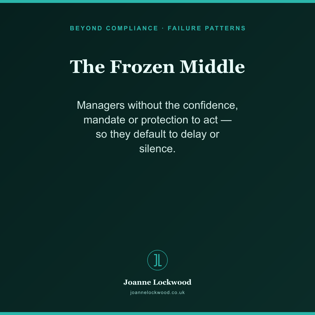 The Frozen Middle: managers without the mandate to act, so they default to silence.
