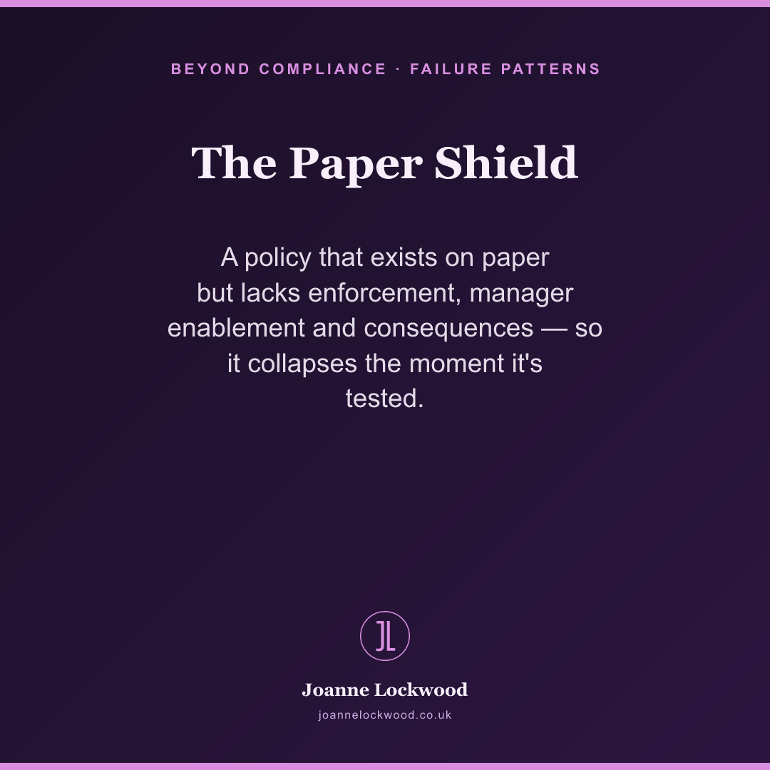 The Paper Shield: a policy that exists on paper but collapses the moment it's tested.