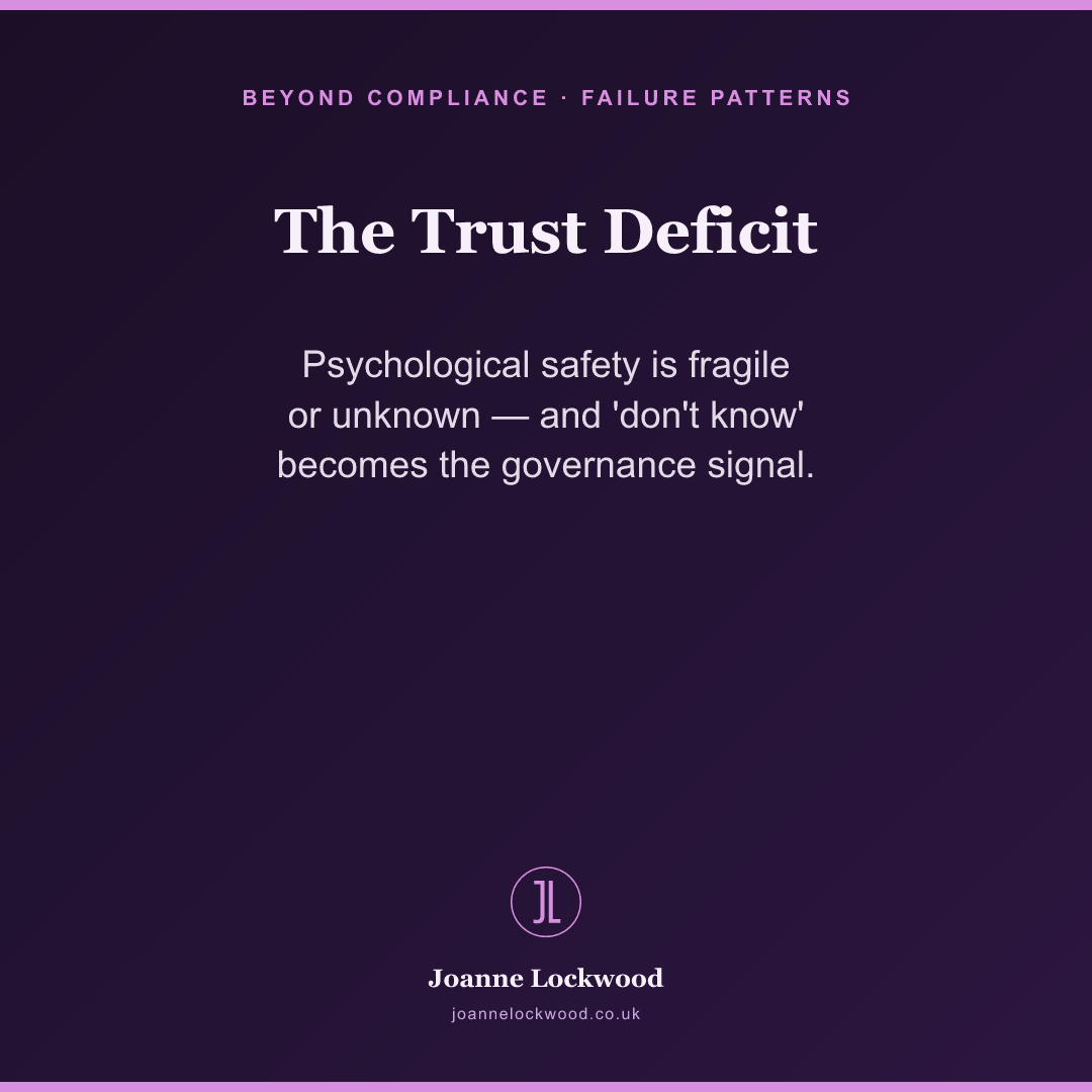 The Trust Deficit: psychological safety is fragile or unknown, and 'don't know' is the signal.